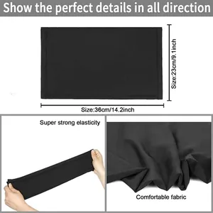 Elastic black multipurpose headwear 36x23cm size guide with high stretch fabric details