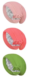 Detail view of elastic stitching on a double-layer sleep bonnet with silk lining
