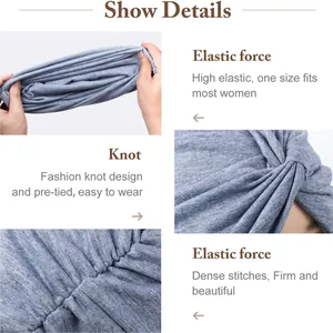 Elastic grey twist knot turban hat for women in premium knit fabric one size fits all