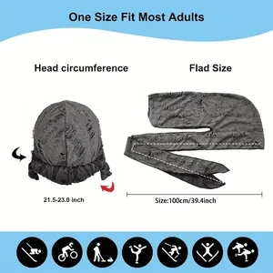 Größentabelle für graues Hip-Hop-Durag mit Kopfumfang und Längenangaben für Erwachsene