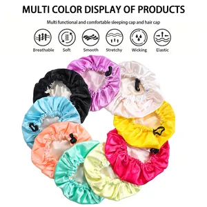 Adjustable double-layer satin sleep caps for kids in multiple vibrant colors