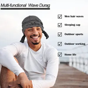 Atmungsaktives graues Durag für Herren, vielseitige Wave Cap für Schlaf und Outdoor-Sport
