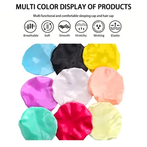 Double-layer satin sleep caps for children in multiple colors with adjustable buttons