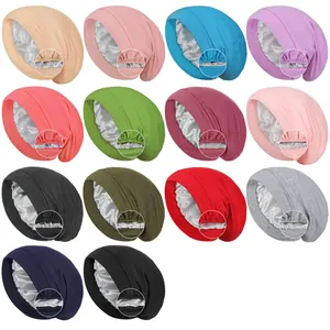 Multi-color double-layered satin lined sleep caps with elastic band for women and men