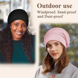 Dual-layer elastic outdoor beanie hat for men and women in black and pink colors