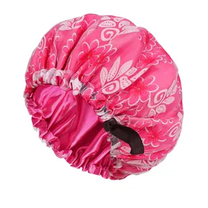 Cuffia da Notte in Raso Doppia Faccia per Donna, Cuffia Doccia in Rete Floreale Rosa.
