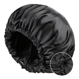 Gorro de dormir de satén de doble capa para hombre con botón ajustable