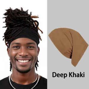 Detail of deep khaki multifunctional elastic headwear and black stretch headband for adults