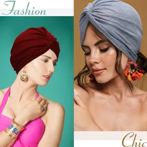 Women's chic twist knot turban headband in wine red and grey stretchy jersey fabric