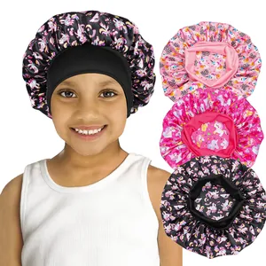 Kinder Satin Schlafhaube Für Mädchen Haarpflege Elastisches Breites Band Nachtmütze Mit Einhorn Regenbogen Druck Für Mädchen
