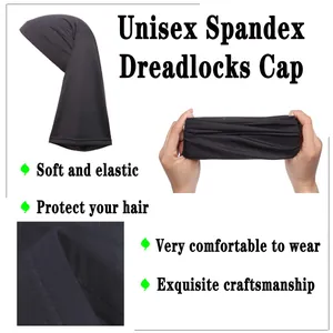 Zwarte hoog-elastische dreadlock muts van melkzijde met zachte spandex stof en textuur