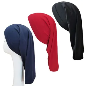 Elastische hijab-onderkapjes met lange staart in marineblauw, rood en zwart effen