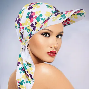 Women Floral Print Turban Sun Hat Polyester Breathable Headscarf Baseball Cap Adjustable Beach Sun Protection Headwear