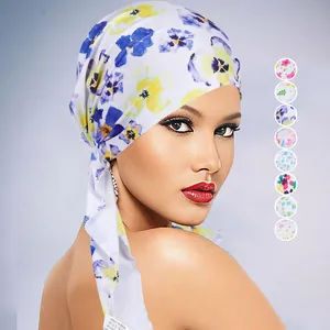 Franse Bloemenprint Vrouwen Piratenhoed Ademend Buiten Zonbescherming Bandana Hoed Zijdeachtig Gevoel Hoofdband Met Lang Lint Zomer Mode