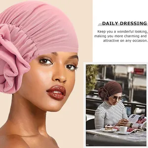 Stylish breathable pink turban hat for women featuring a 3D sponge flower decoration