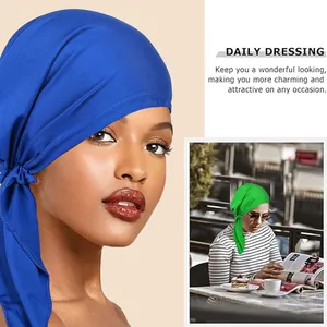 Detail of royal blue and green breathable fashion headwraps with smooth knitted texture
