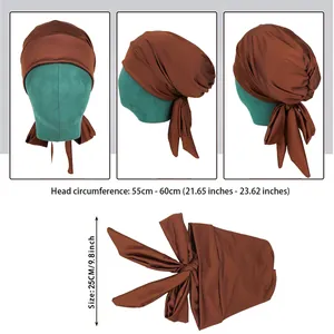 Bonnet intérieur de turban marron extensible avec attaches, taille réglable 55-60cm