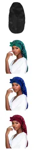 Détails des bonnets de nuit en satin avec nœud en noir, vert, bleu et bordeaux foncé