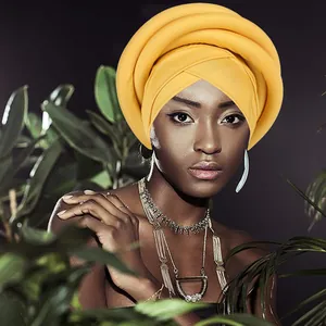 Stereo sponge braided turban hat in bright yellow for women with African ethnic style