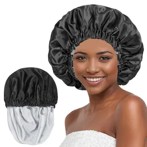 Detail showing the silky double-layered satin texture and elastic band of the sleep bonnet