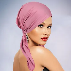 Pink breathable headscarf for women featuring a long ribbon tie and soft elastic fabric