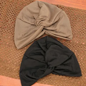 Minimalist twisted turban hats for women in khaki and black soft elastic knit fabric