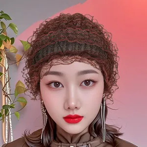 Bonnet turban en dentelle marron avec bordure dorée scintillante style vintage
