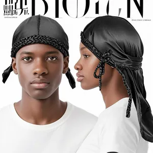 Braided Detail Satin Polyester Durag Long Tail Pirate Hat Hip-hop Fashion Headscarf For Men Women Hair Care Accessory