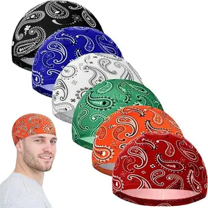 Close-up of paisley pattern skull caps in six colors for cycling and outdoor sports