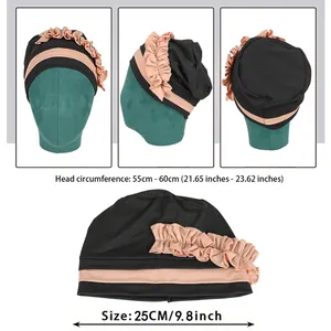Turbante bicolore da donna con indicazioni sulle dimensioni e viste multi-angolazione