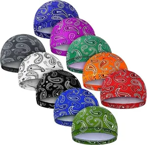 Set of 10 multicolor paisley print skull caps for cycling and outdoor sports headwear