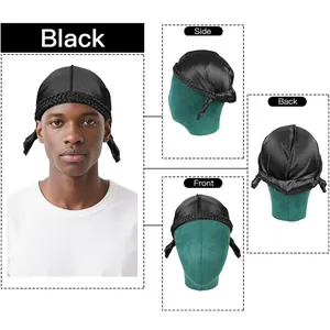 Black silky durag with braided edges showing front side and back views on male model
