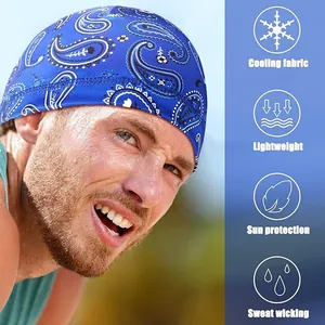 Blue paisley skull cap for men with cooling fabric and sweat wicking properties