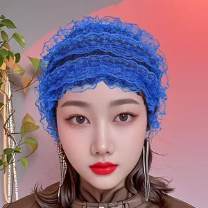 Bandeau élastique en dentelle bleu roi avec texture plissée respirante pour femmes