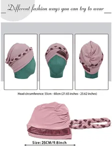 Detail view of pink turban with braided band and head circumference measurements