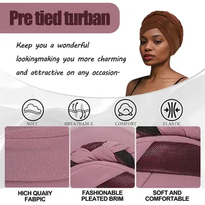 Women's pre-tied turban with stylish cross-knot and breathable knitted fabric