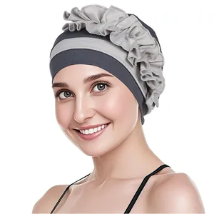 Turbante bicolore grigio scuro con volant grigio chiaro decorativi da donna