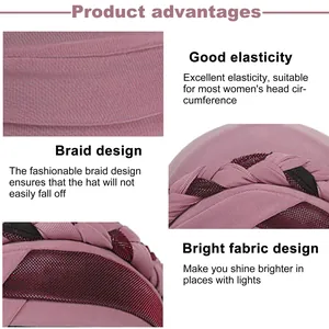 Sparkly braided turban hat for women featuring elastic fabric and cross front design