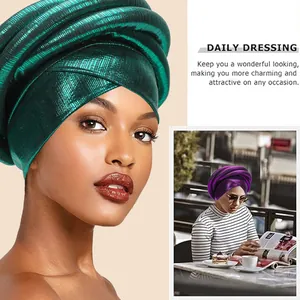Metallic pleated sponge turban headwrap in green and purple colors for women
