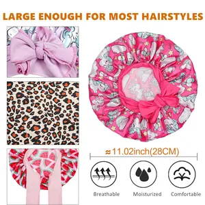 Kids satin bonnet with cute unicorn prints and adjustable ribbons for hair care