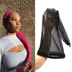 Elastic long tube wig cap and pink headwrap for dreadlocks and hair protection