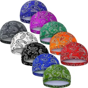 Set of 10 paisley print skull caps for cycling, variety of colors in high elastic fabric