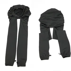 Elastische schwarze Schlafmütze für lange Zöpfe aus hochwertigem Ice-Silk-Stretchgewebe