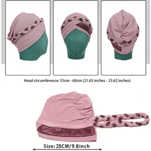 Women's pink turban hat with braided twist detail shown from multiple angles