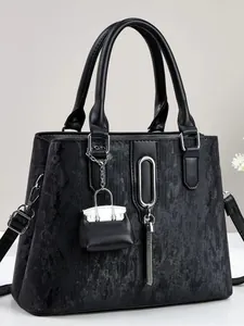Dames PU Leer Tote Bag Grote Capaciteit Casual Woon-werkverkeer Schoudertas Met Kwastje Mini Tashaasje Street Style Handtas