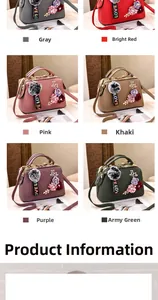 Sechs elegante Damen-Handtaschen mit Blumenstickerei und weichem Plüsch-Schlüsselanhänger
