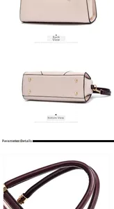 Macro detail of beige leather handbag handle and bottom with protective gold metal feet