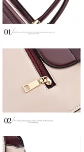 Detail of comfortable handles and smooth golden zipper on two-tone vintage handbag