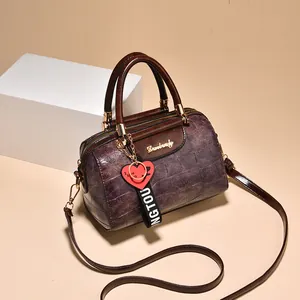 Bolso de Mano Boston Vintage para Mujer con Relieve de Cocodrilo Cuero PU Color en Contraste Gran Capacidad Bolso de Hombro