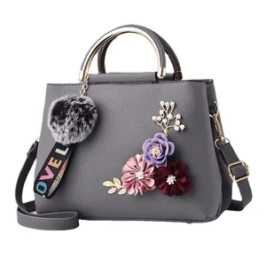Borsa a mano grigia con fiori e manici dorati, borsa a tracolla elegante e versatile